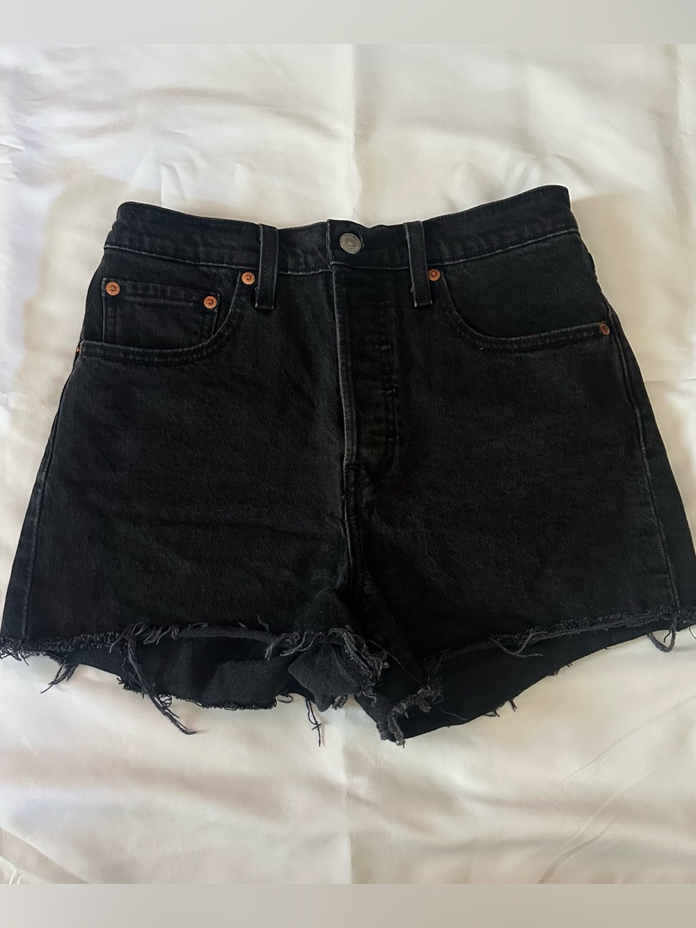 Levi’s Ribcage Shorts High-Waist Denim Cutoff Black Size 27